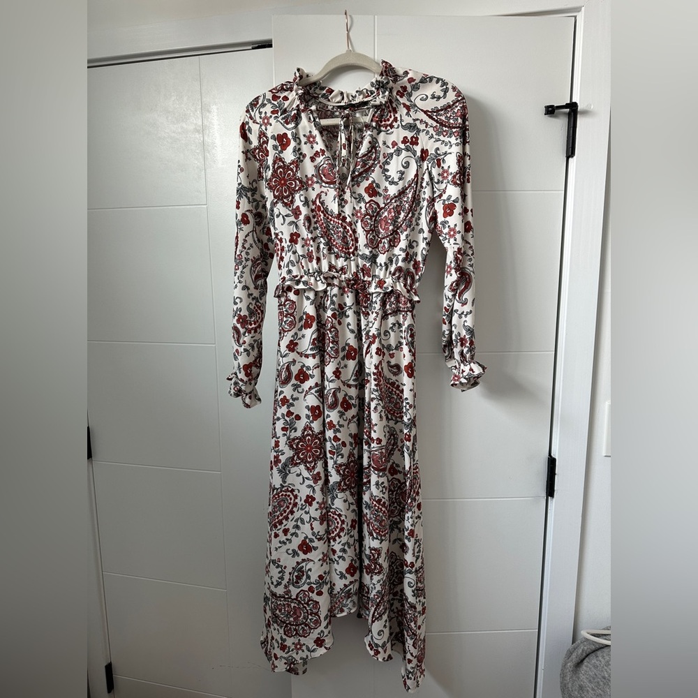 Floral Paisley Maxi Dress - Red and White